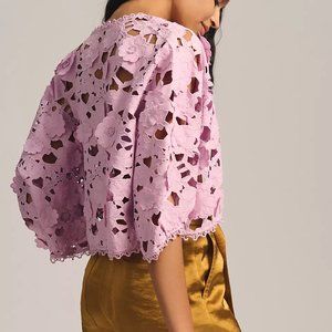 Anthropologie Floral Appliqué Shrug